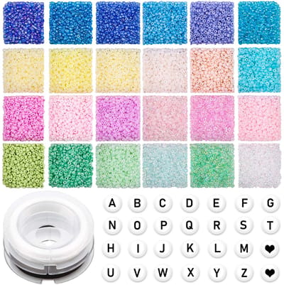 zaadkralen met letters voor sieraden maken ambachtelijke set, 7200 stuks 2 mm parels gemengde kleuren, productie armband halsketting oorbellen, doe-het-zelf handwerk