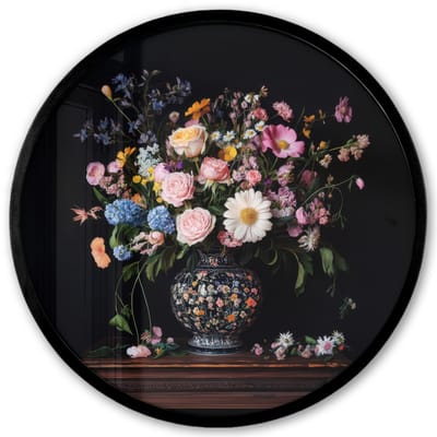 Poster in lijst Rond - Fotolijst 40x40 cm - Posters - Bloemenvaas - Hout - Bloemen - Boeket - Ronde posterlijst zwart - Decoratie - Wanddecoratie woonkamer - Muurdecoratie slaapkamer