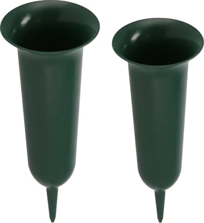 DK Design Grafvazen kunststof - groen - H37 en H32 cm - grafdecoratie -bloemenvaas herdenkingsplaats