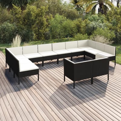 vidaXL - 12-delige - Loungeset - met - kussens - poly - rattan - zwart