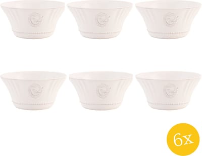 Clayre & Eef Soepkom set van 6 stuks Ø 14x7 cm Wit Keramiek Rond Vogel Serveerkom