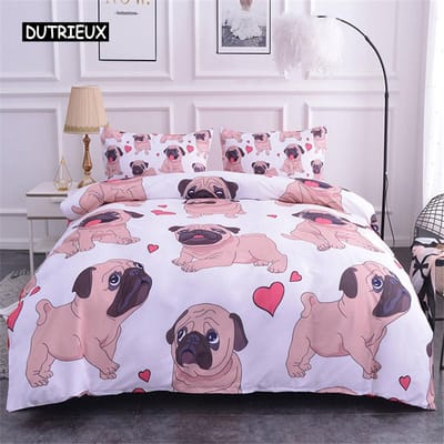 3D Hond Koning Koningin Volledig Twin Dekbedovertrek Grappige Puppy Beddengoedset Tieners Volwassene Kawaii Huisdier Dier Wit 2/3 stuks Polyester Dekbedovertrek EU single(135x200cm)