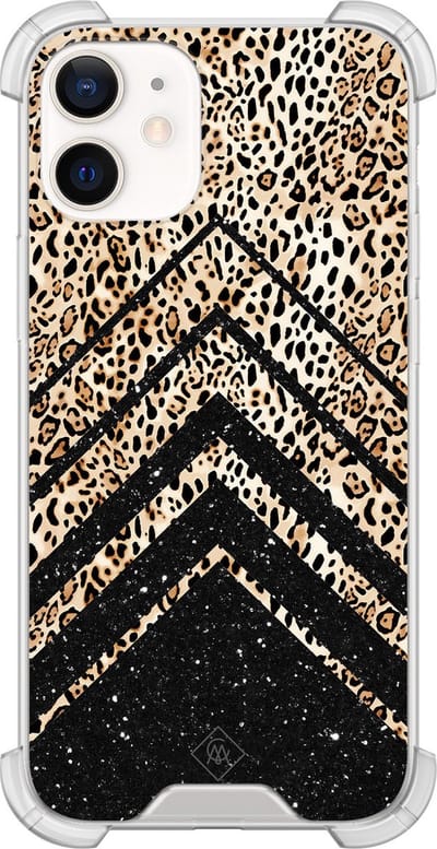 Casimoda® hoesje - Geschikt voor iPhone 12 Mini - Chevron Luipaard - Shockproof case - Extra sterk - TPU/polycarbonaat - Bruin/beige, Transparant
