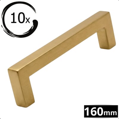 10X Handgrepen RVS Goud - Dallas - 160mm Boormaat - Greepjes - Handgreep - Handgrepen keukenkastjes - Handvatten - Meubelgreep Goud - Handgrepen voor deurtjes