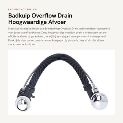 Dailygoods- Overloopafvoer 65cm - Badkuip Afvoer - SPA Afvoerbuis - Hoogwaardige Kunststof - Ergonomisch Ontwerp - Duurzaam en Sterk - Badkuipafvoer