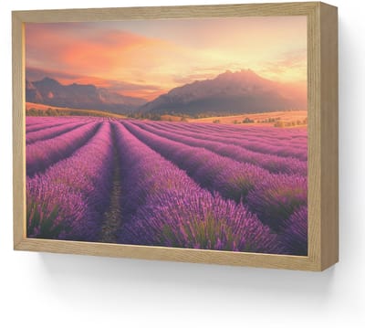 Wandlamp 40x30 cm - Oplaadbaar - Lavendelveld - Zonsondergang - Paars - Wandlampen binnen woonkamer - Slaapkamer lamp - Decoratieve nachtlamp - Vloerlamp draadloos