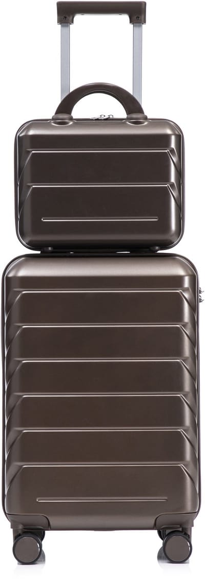 Kofferset - Reiskoffer met Cosmetische Tas - Hardcase Bagage - ABS Materiaal - Krasbestendig - Waterdicht - 360 Graden Wielen - Reizen - 55cm - 2 Delig - Bruin