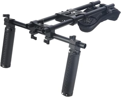 Camera Schouder Rig met 15mm Schouderpad Ondersteuningssysteem voor DSLR en Cinema Camcorders, Inclusief Basisplaat en Handgreepset
