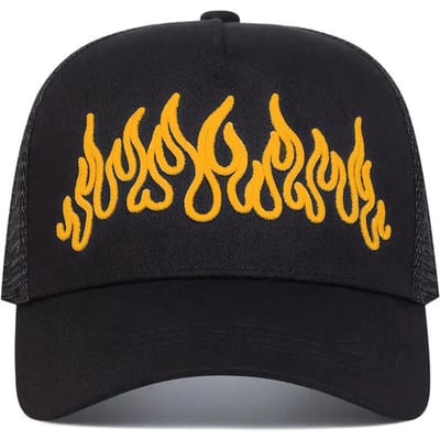 Nouvelle Casquette de Baseball Tendance Broderie Flamme Hip Hop Skateboard Chapeau Ombrelle Solaire Quotidien Extérieur Filet Unisexe orange