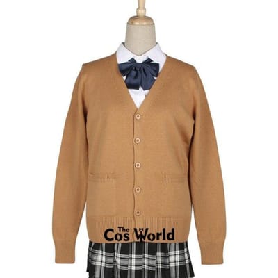 Cardigan à manches longues pour femmes Veste col en V Uniforme scolaire Vêtements d'étudiant Printemps et Automne S brown
