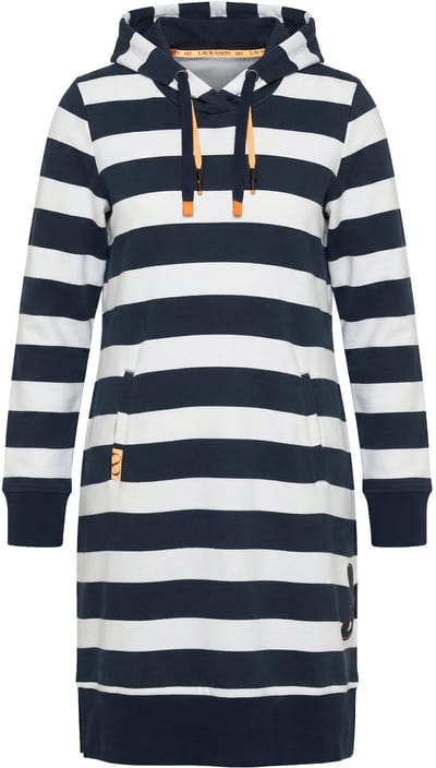 Laurasøn - Dames - Sweatjurk met strepen capuchon OEKOTEX - Marine - Maat 56+