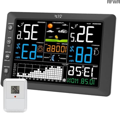 RFWR® Draadloos Weerstation met Buitensensor en Groot Kleurendisplay – Binnen- en Buitenthermometer, Hygrometer, Weersvoorspelling, Alarm
