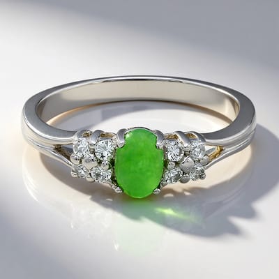 Cavill - Zilveren ring - 925 Sterling Zilver - Keizerlijk Chrysopraas 0,32 ct en Witte Topaas 0,19 ct - Moderne Elegante Damesring Maat 17