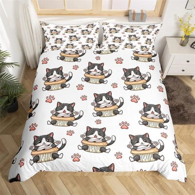 Dekbedovertrek met kattenpoot Cartoon Dieren Beddengoed Set Eenpersoons Twin King Voor Meisje Tiener Microvezel Mooie Kitten Puppy Huisdier Dekbedovertrek EU single(135x200cm)