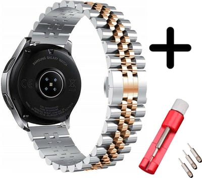 Strap-it bandje Jubilee staal zilver/rosé goud + toolkit - geschikt voor Samsung Galaxy Watch Active / Active2 / Galaxy Watch 3 41mm / Galaxy Watch 1 42mm / Gear Sport