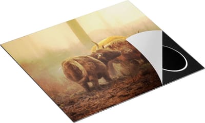 Chefcare Inductie Beschermer Twee Schotse Hooglanders in de Mist - 60x50 cm - Afdekplaat Inductie - Kookplaat Beschermer - Inductie Mat