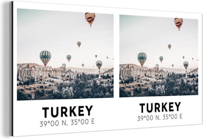 Wanddecoratie Metaal - Aluminium Schilderij Industrieel - Turkije - Cappadocië - Luchtballon - 160x80 cm - Dibond - Foto op aluminium - Industriële muurdecoratie - Voor de woonkamer/slaapkamer