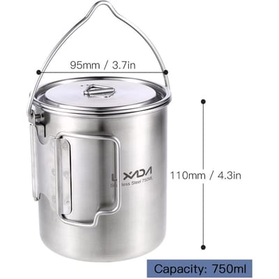 Lixada – tasse à eau Portable avec couvercle et poignée pliable, Pot de 750ml, Camping pot