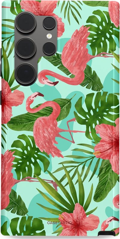 Casetastic hoesje geschikt voor Samsung Galaxy S24 Ultra - Dubbellaagse bescherming - Flamingo jungle - Fashion Case - Mintgroen Koraal