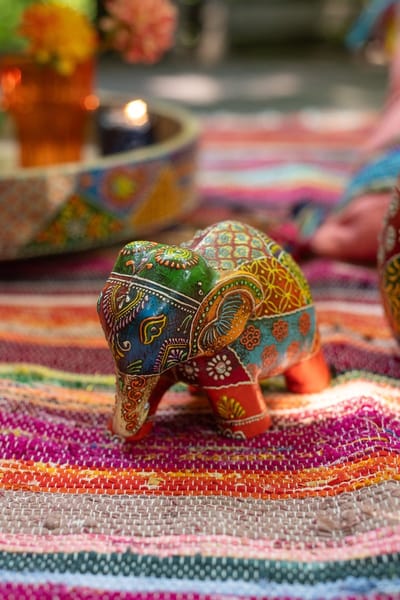 J-Line decoratie Olifant Delhi - hout - mix - small - 4 stuks