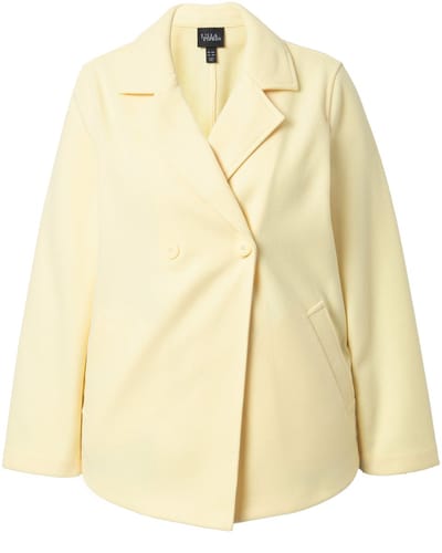 Ulla Popken - Dames - Caban jas van fleece A-lijn reverskraag lange mouwen - Bleekgeel - Maat 42+