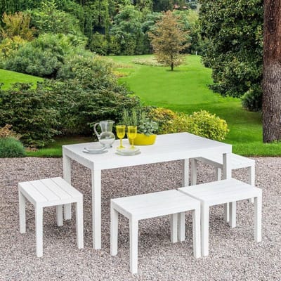 Tuinmeubelset Banken - Buiten Zitten - Ontspannen Buiten - Gemaakt in Italië - Rechthoekige Tafel - Wit