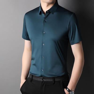 Zomer IJs Zijde Strijkvrij Korte Mouw Overhemd Heren Naadloos Ademend Sneldrogend Overhemd Heren Elastisch Half Mouw Zakelijke Herenkleding L gray