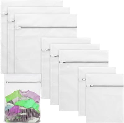 JHUBERS- Waszakken Set van 9 - Waszakken met Ritssluiting - Waszakken voor Wasmachine - Waszakken voor Ondergoed - Waszakken voor Handdoeken - Lichtgrijs Polyester - Wasnetjes