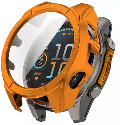 Strap-it Hard case hoesje met ingebouwde screen protector - geschikt voor de Garmin Fenix 8 - 47mm AMOLED (oranje kleur met groene accenten)