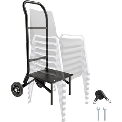 VEVOR Opvouwbare Stoelstandaard, Draagvermogen 68 kg, Opvouwbare Stoelkar voor het Stapelen van 10 Stoelen, Multifunctionele Metalen Stoelkar met Rubberen Wielen, Push-to-Move Stoelhouder, Matzwart