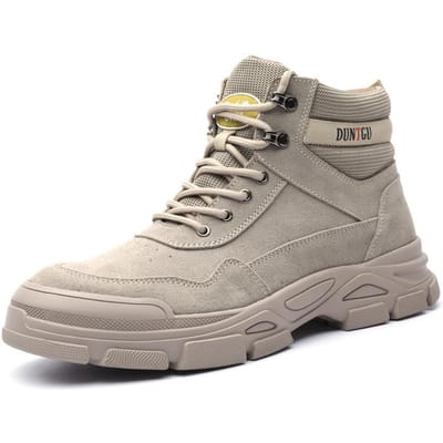 Nouvelles Chaussures de Sécurité à Tige Haute pour Homme avec Embout en Acier, Soudeur en Cuir de Vache, Anti-Écrasement et Anti-Pénétration, Résistantes à l'Usure, Chaussures de Travail pour Chantier de Construction 46 beige