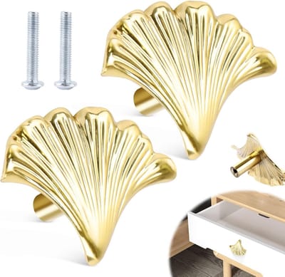 Retro Deurknoppen voor Keukenkasten, Laden en Meubels - Set van 2 Stijlvolle Bladhandgrepen in Goud