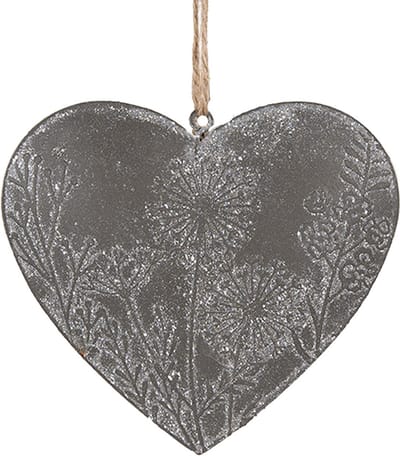 Clayre & Eef Decoratie Hanger Hart 10 cm Grijs Metaal