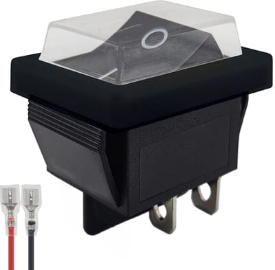 ProRide Wipschakelaar ON-OFF KCD4-202 - met Zwart kapje en Aansluitkabel - 2 Polig - 250V/16A - 30x22mm - Zwart zonder lampje