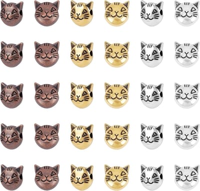 120 Stuks 3 Kleuren Kat Spacer Kralen - Tibetaanse Kralen, Losse Metalen Kat Hoofd Kralen voor Oorbellen, Armbanden en Sieraden