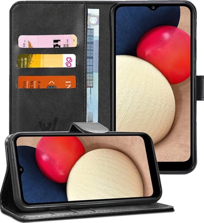 Hoesje geschikt voor Samsung Galaxy A02s - Book Case Kunstleer Pasjeshouder Zwart