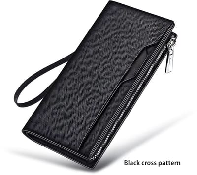 Heren Portemonnee met Rits – Multifunctionele Wallet, Pasjeshouder, Telefoonvak & Geldvak, Compacte Heren Tas, Anti-Diefstal, RFID Bescherming, Zakelijk & Casual, Perfect Cadeau voor Heren-Zwart kruis