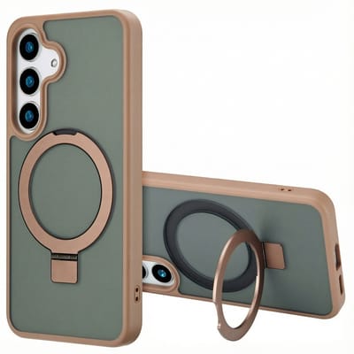 Accezz Hoesje - Geschikt voor Samsung Galaxy S25 Plus - Ring Stand Backcover met Magnetische Ring - Bruin