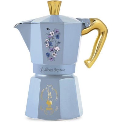 Italiaanse koffiepot - BIALETTI - Moka express - Bridgerton Collectie - 6 kopjes - 250 ml - Blauw / Bloemen