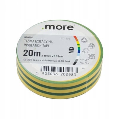 Isolatietape PVC 19mm 20m Geel-Groen Flexibel