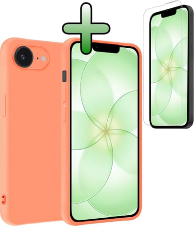 Hoesje Met Screenprotector - Geschikt voor Apple iPhone 17e - Sterk & Shockproof - Back Cover - Siliconen Case - Telefoon Hoes - Perzik