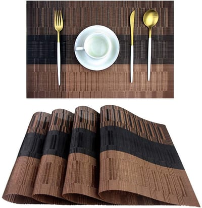 4-pack - placemats - geweven tafelmatten - 30 x 45 cm - PVC placemats - gemakkelijk schoon te maken - geschikt voor theekopjes, borden en kookgerei - antislip en hittebestendig - ideaal voor hotels en woningen - Koffiegradient