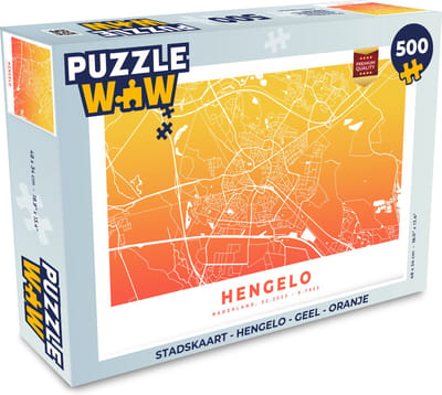 Puzzel Stadskaart - Hengelo - Geel - Oranje - Legpuzzel - Puzzel 500 stukjes - Plattegrond