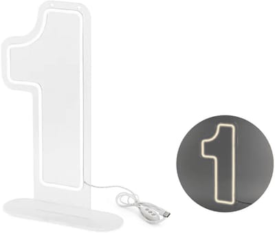 PartyDeco - Neon LED cijfer 1 - 50 cm - warm wit