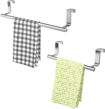 Handdoekhouder voor deur, 2 stuks, om op te hangen, 2 maten, handdoekhouder, keuken, zonder boren, roestvrij staal, met antislip krasbeschermingsstrip, voor keuken en badkamer