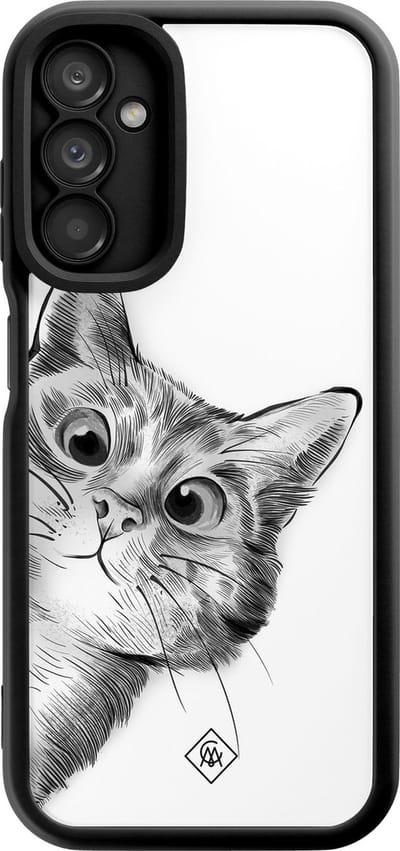 Casimoda® hoesje - Geschikt voor Samsung Galaxy A14 5G - Kat Kiekeboe - Zwart TPU Backcover - Kat - Wit