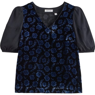 White Stuff Cleo Velvet Mix Top Black Print Maat: 10 | Blouses Outlet | Dames | Blauw