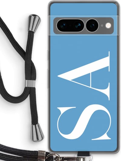 Gepersonaliseerd - Case Company® - Hoesje met koord geschikt voor Google Pixel 7 Pro hoesje met Koord - Monogram N°2 - Telefoonhoesje met Zwart Koord - Bescherming aan alle Kanten en Over de Schermrand