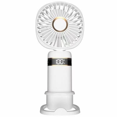 Handventilator, oplaadbaar, draagbaar, 5 windsnelheden, 3600mAh batterij, opvouwbare tafelventilator met LED-display, persoonlijke handventilator, krachtige miniventilator, geschikt voor thuis, kantoor, buitenreizen, kamperen (wit)