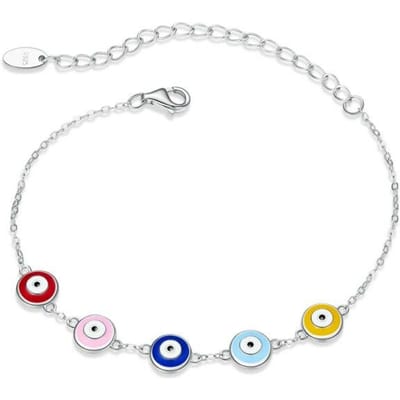 Authentieke armband van 925 sterling zilver met meerdere duivelsogen en kralenketting voor dames, fijne sieraden SCB218 white
